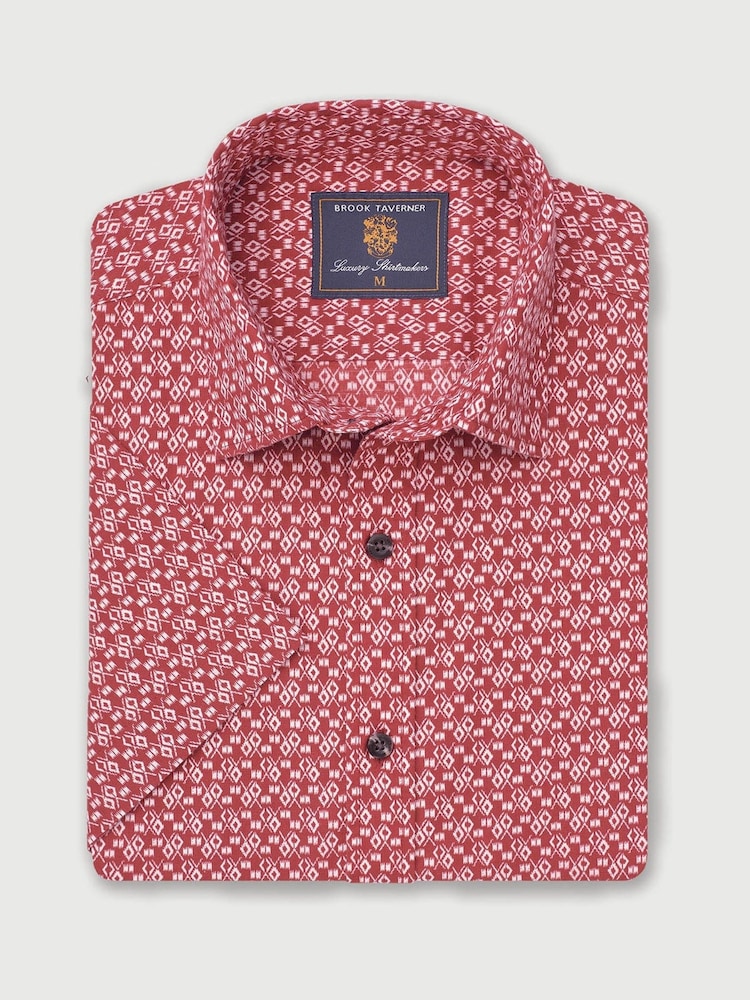 Brook Taverner Red Geo Print 100% Cotton Shirt - Image 1 of 3
