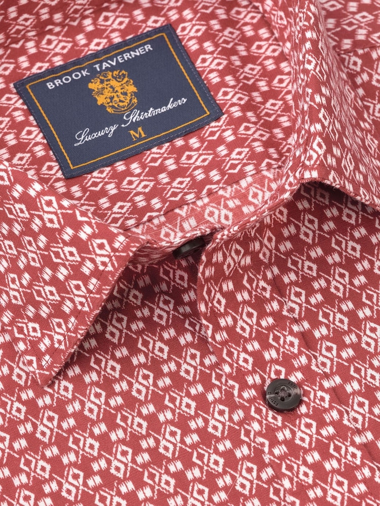 Brook Taverner Red Geo Print 100% Cotton Shirt - Image 2 of 3