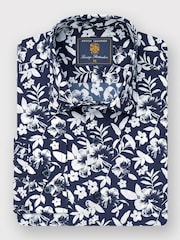 Brook Taverner Blue Floral Print 100% Cotton Shirt - Image 2 of 2