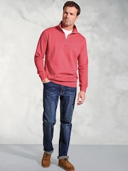 Brook Taverner Red Garment Dye 1/4 Zip 100% Cotton Sweatshirt - Image 2 of 3