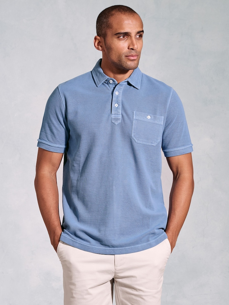 Brook Taverner Garment Dye Pique 100% Cotton Polo Shirt - صورة 1 من 4