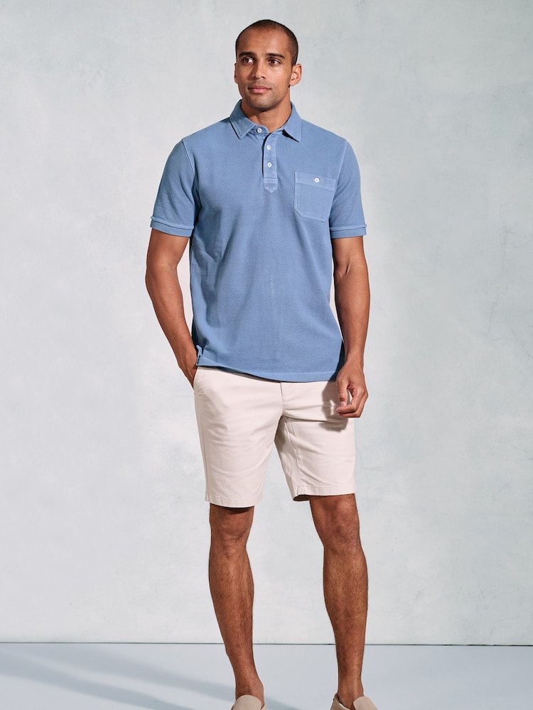 Brook Taverner Blue Garment Dye Pique 100% Cotton Polo Shirt - Image 3 of 4