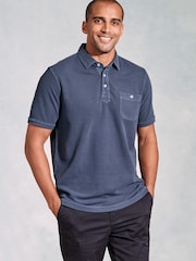 Brook Taverner Blue Garment Dye Pique 100% Cotton Polo Shirt - Image 1 of 4