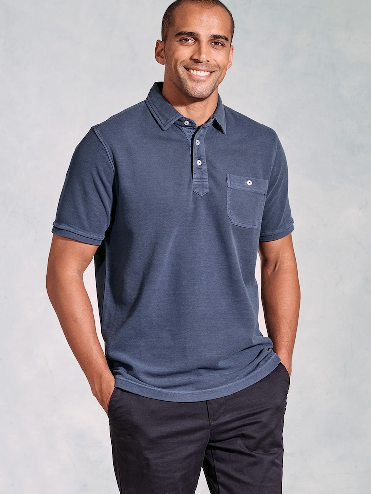 Brook Taverner Blue Garment Dye Pique 100% Cotton Polo Shirt - Image 1 of 4