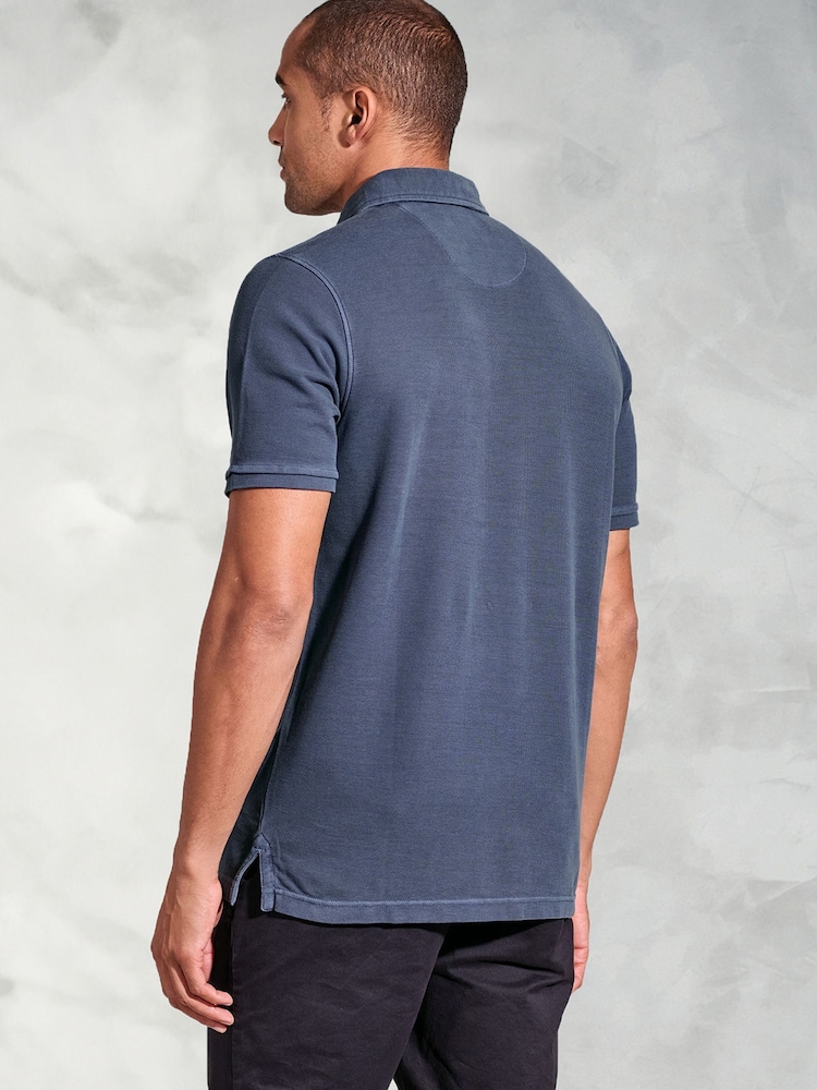 Brook Taverner Blue Garment Dye Pique 100% Cotton Polo Shirt - Image 2 of 4
