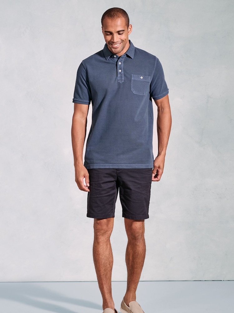 Brook Taverner Blue Garment Dye Pique 100% Cotton Polo Shirt - Image 3 of 4