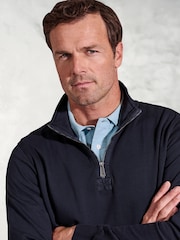Brook Taverner Blue Garment Dye 1/4 Zip 100% Cotton Sweatshirt - Image 3 of 3