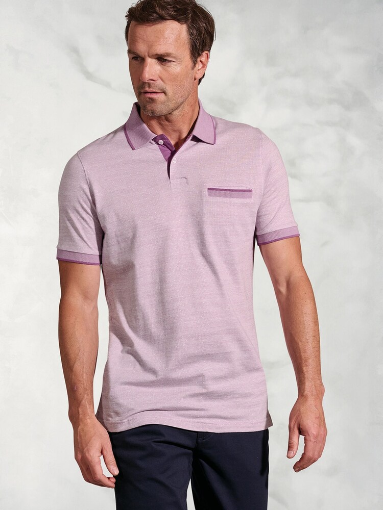 Brook Taverner Purple Dot Jacquard Melange 100% Cotton Polo Shirt - Image 3 of 3 Brook Taverner Purple Dot Jacquard Melange 100% Cotton Polo Shirt - Image 3 of 3