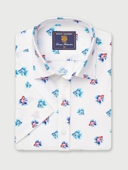 Brook Taverner Blue Fish Print 100% Cotton Shirt - Image 1 of 3