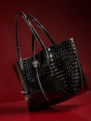 Lipsy Black Croc Effect Shopper Tote Bag - Image 3 of 6