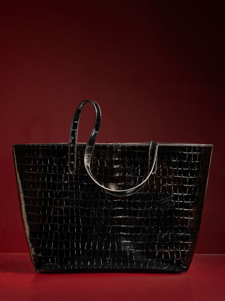 Lipsy Black Croc Effect Shopper Tote Bag - Image 6 of 6