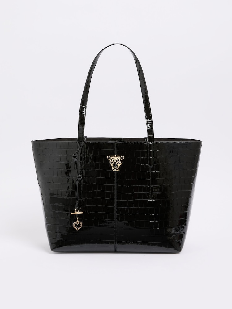 Lipsy Black Croc Effect Shopper Tote Bag - Image 7 of 7