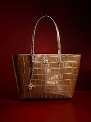 Lipsy Chocolate Brown Croc Effect Shopper Tote Bag - Image 1 of 5