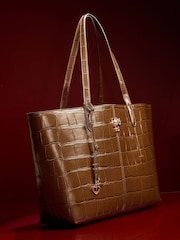 Lipsy Chocolate Brown Croc Effect Shopper Tote Bag - Image 4 of 5