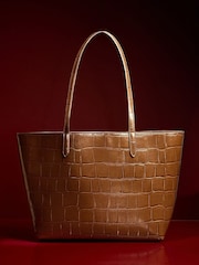 Lipsy Chocolate Brown Croc Effect Shopper Tote Bag - Image 5 of 5