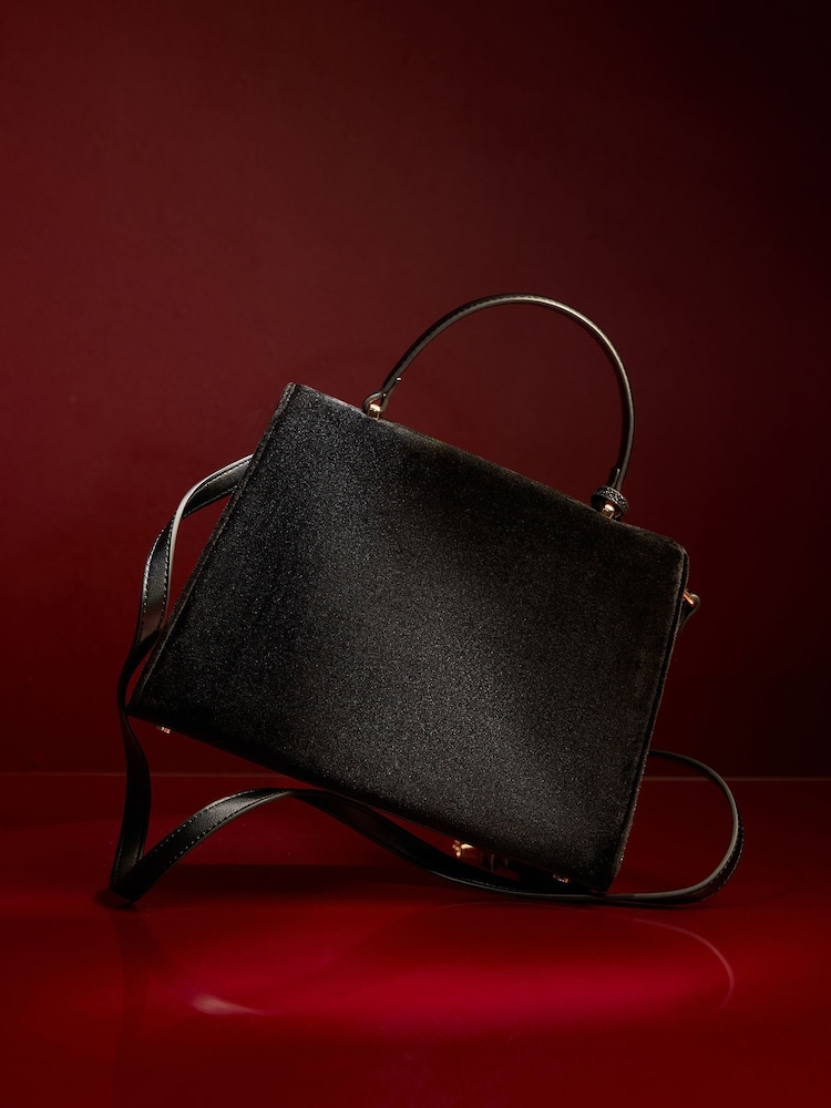 Lipsy Black Velvet Medium Top Handle Tote Bag - Image 5 of 5