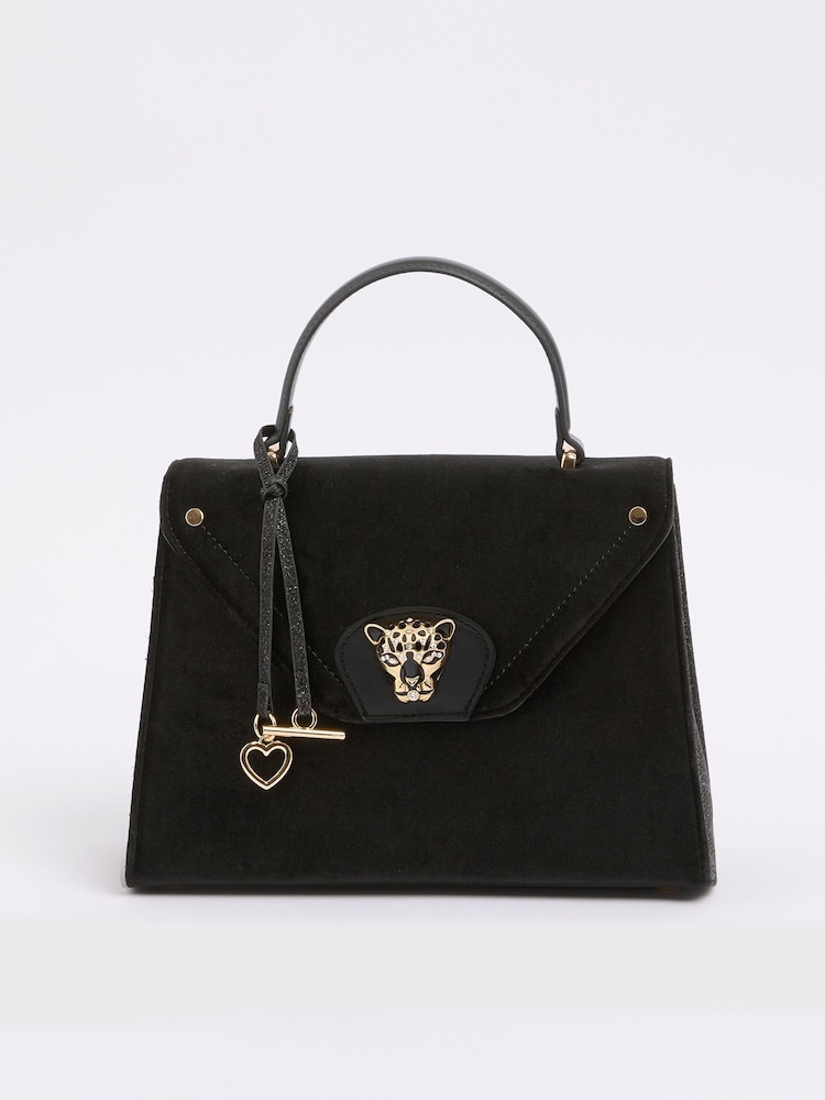 Lipsy Black Velvet Medium Top Handle Tote Bag - Image 6 of 6