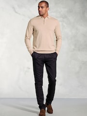 Brook Taverner Natural 12gg Knited Long Sleeve 100% Cotton Polo Shirt - Image 1 of 3