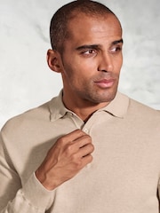 Brook Taverner Natural 12gg Knited Long Sleeve 100% Cotton Polo Shirt - Image 3 of 3