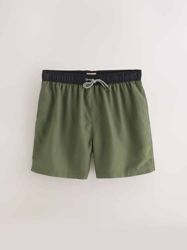 Verde cáqui/preto - Contrast Waist Swim Shorts - Imagem 1 de 4