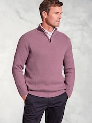 Brook Taverner Purple Fine Rib 1/4 Neck Jumper - Image 1 of 2