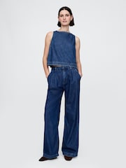 Gap Dark Indigo Blue 365 High Waisted UltraSoft Denim Pleated Trousers - Image 1 of 5