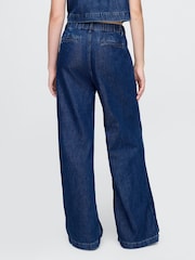 Gap Dark Indigo Blue 365 High Waisted UltraSoft Denim Pleated Trousers - Image 2 of 5