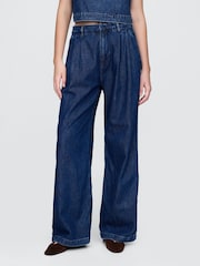 Gap Dark Indigo Blue 365 High Waisted UltraSoft Denim Pleated Trousers - Image 3 of 5