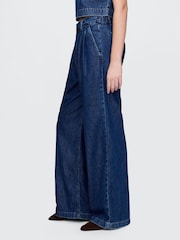 Gap Dark Indigo Blue 365 High Waisted UltraSoft Denim Pleated Trousers - Image 4 of 5