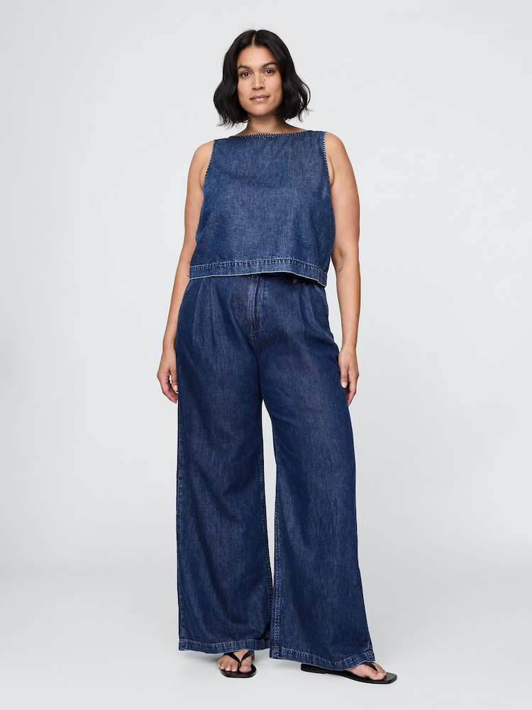 Gap Dark Indigo Blue 365 High Waisted UltraSoft Denim Pleated Trousers - Image 5 of 5