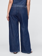 Gap Dark Indigo Blue 365 High Waisted UltraSoft Denim Pleated Trousers - Image 6 of 7
