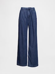 Gap Dark Indigo Blue 365 High Waisted UltraSoft Denim Pleated Trousers - Image 7 of 7