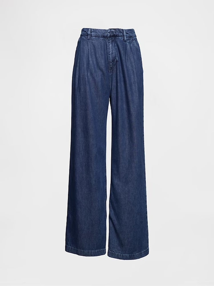 Gap Dark Indigo Blue 365 High Waisted UltraSoft Denim Pleated Trousers - Image 7 of 7