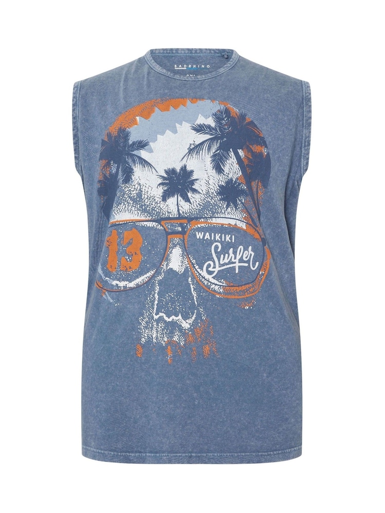 BadRhino Big & Tall Blue Acid Wash Skull 100% Cotton Vest - Image 1 of 2