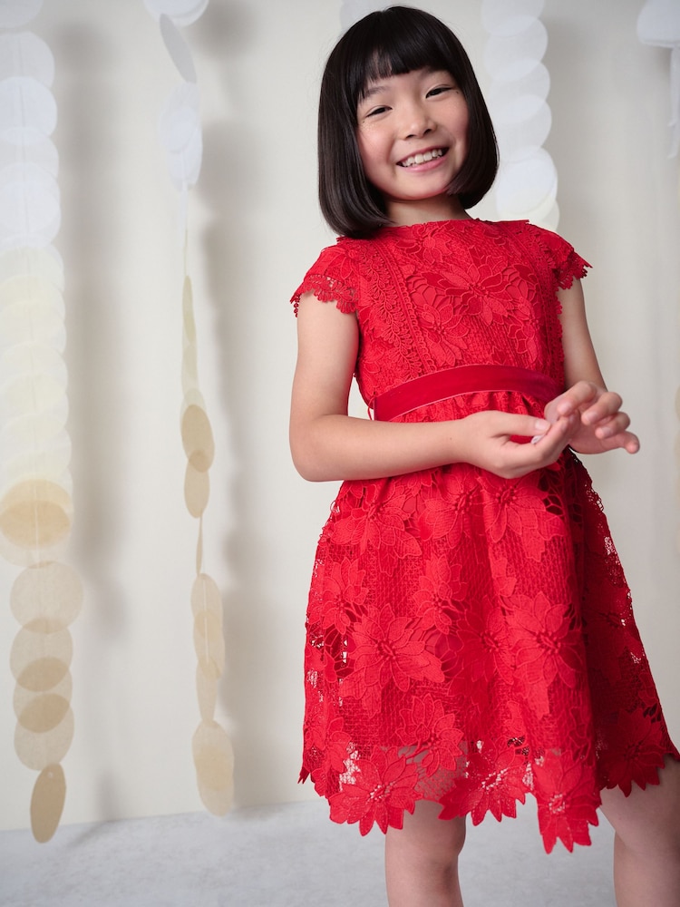 Red Lace Occasion Dress (3-16yrs) - Image 1 of 9