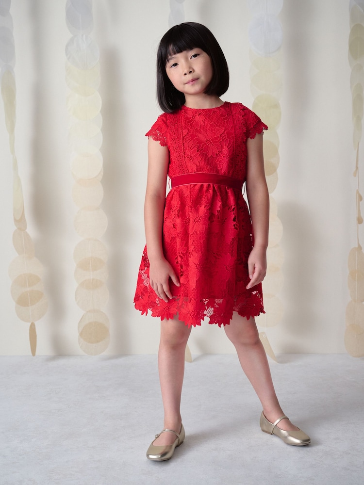Red Lace Occasion Dress (3-16yrs) - Image 2 of 9