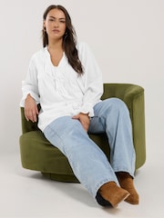 Yours Curve White 100% Cotton Ruffle Poet Blouse - Image 3 of 5