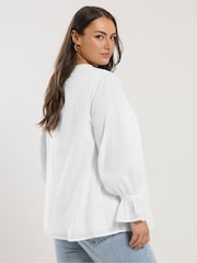 Yours Curve White 100% Cotton Ruffle Poet Blouse - Image 4 of 5