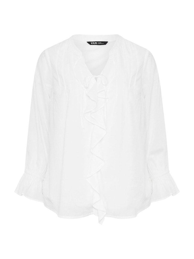 Yours Curve White 100% Cotton Ruffle Poet Blouse - Image 5 of 5