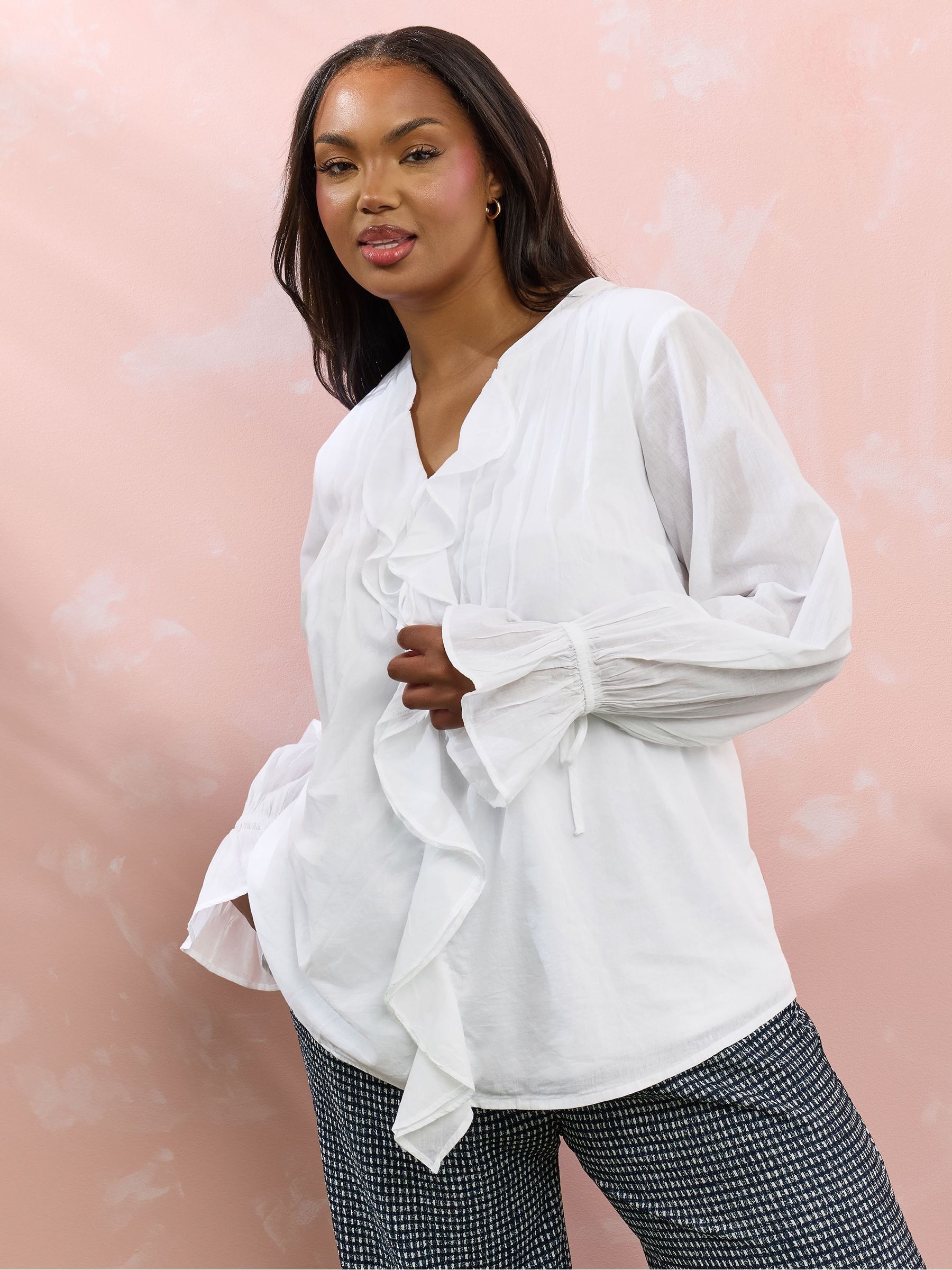 Buy Yours Curve White 100% Cotton Ruffle Poet Blouse from Next USA
