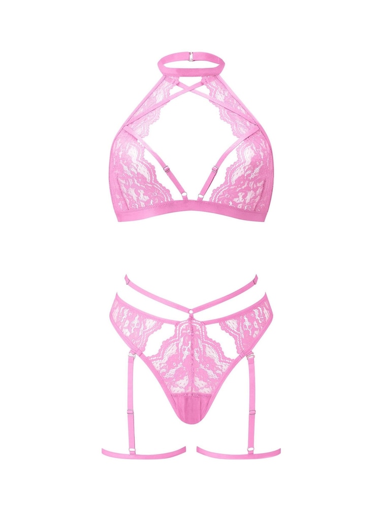 Ann Summers Pink Rosella Lace Halterneck Crotchless Set - Image 5 of 5