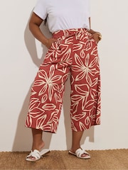 Yours Curve Red Pull On Woven Cropped Trousers - Image 1 of 5