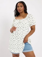 Blanco - Yours Curve Frill Neck A-Line Blouse - Imagen 1 de 5