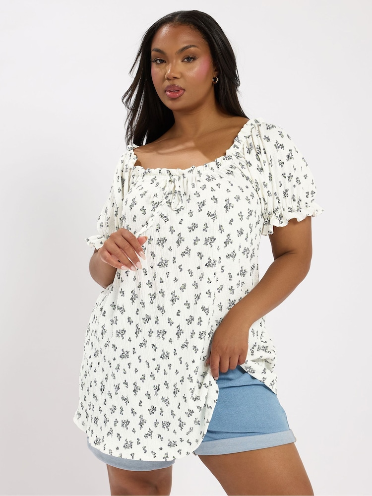 Blanco - Yours Curve Frill Neck A-Line Blouse - Imagen 1 de 5
