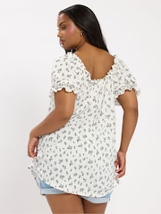Blanco - Yours Curve Frill Neck A-Line Blouse - Imagen 3 de 5