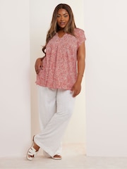 Yours Curve Orange Pleated Front Crepe Top - Image 2 of 5
