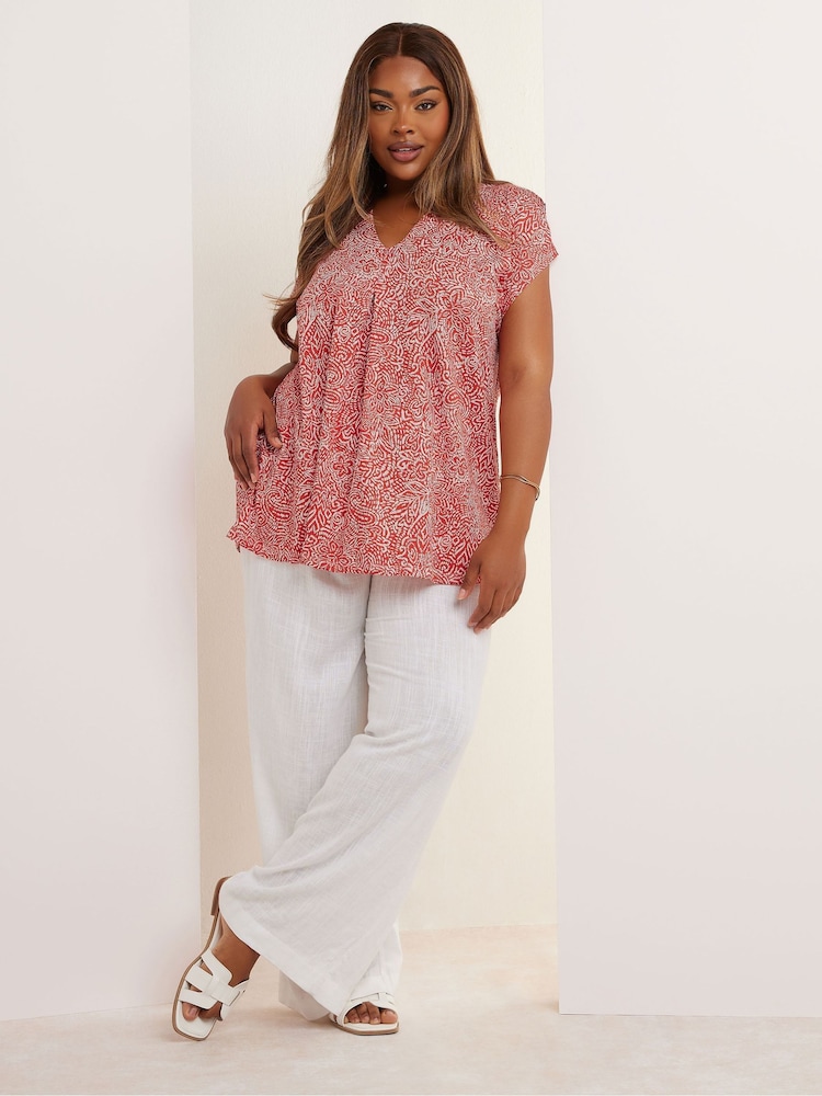 Yours Curve Orange Pleated Front Crepe Top - Image 2 of 5