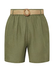 Yours Curve Green Belted Linen Shorts - Image 5 of 5