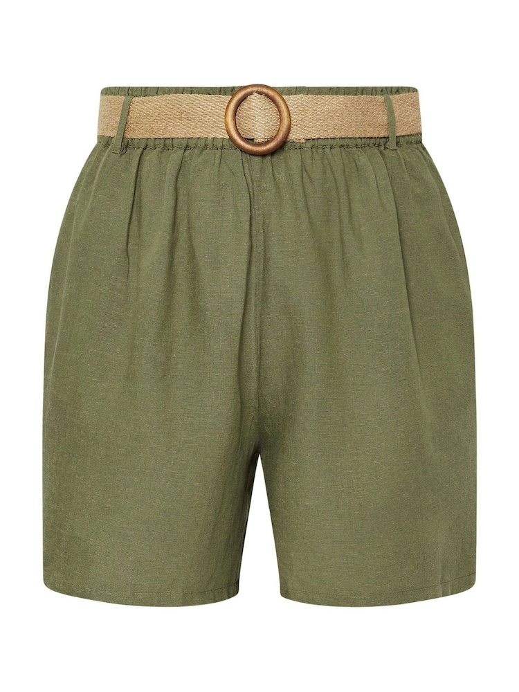 Yours Curve Green Belted Linen Shorts - Image 5 of 5