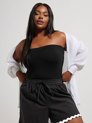 Yours Curve Black Trim Hem Runner 100% Cotton Shorts - Image 1 of 5